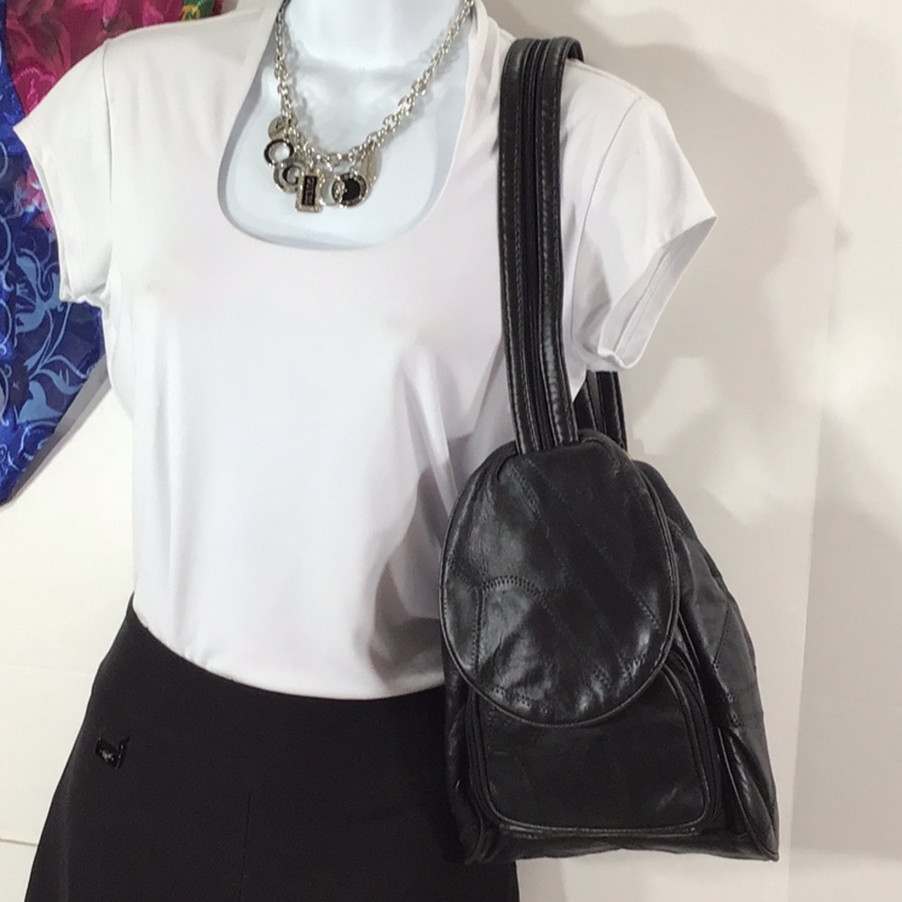 Patchwork Black Leather Convertible Backpack - image 3